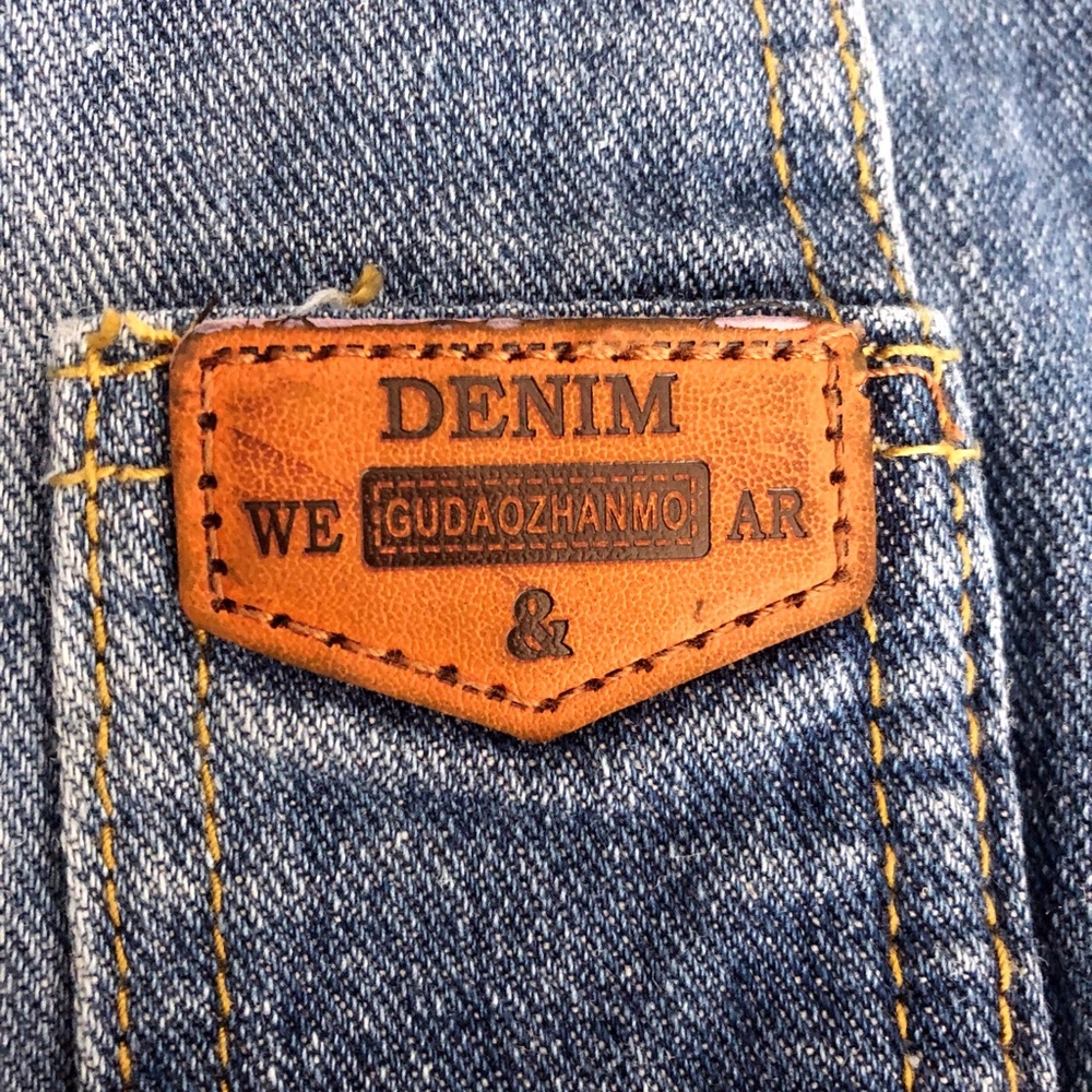 SOLD Distressed denim overalls shortalls MED - Picture 6 of 8